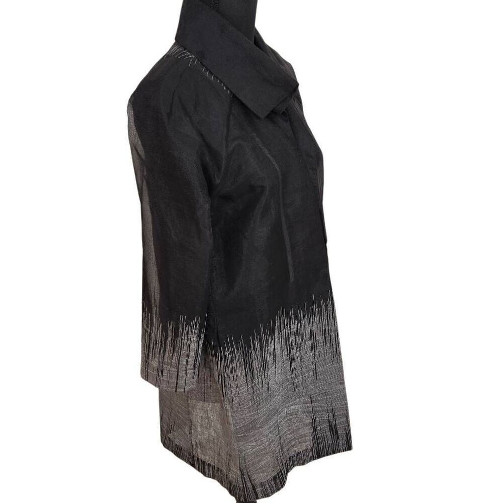 Eileen Fisher Womens Linen Blend Black Gray Semi Sheer Dressy Open Jacket XS - Picture 6 of 11
